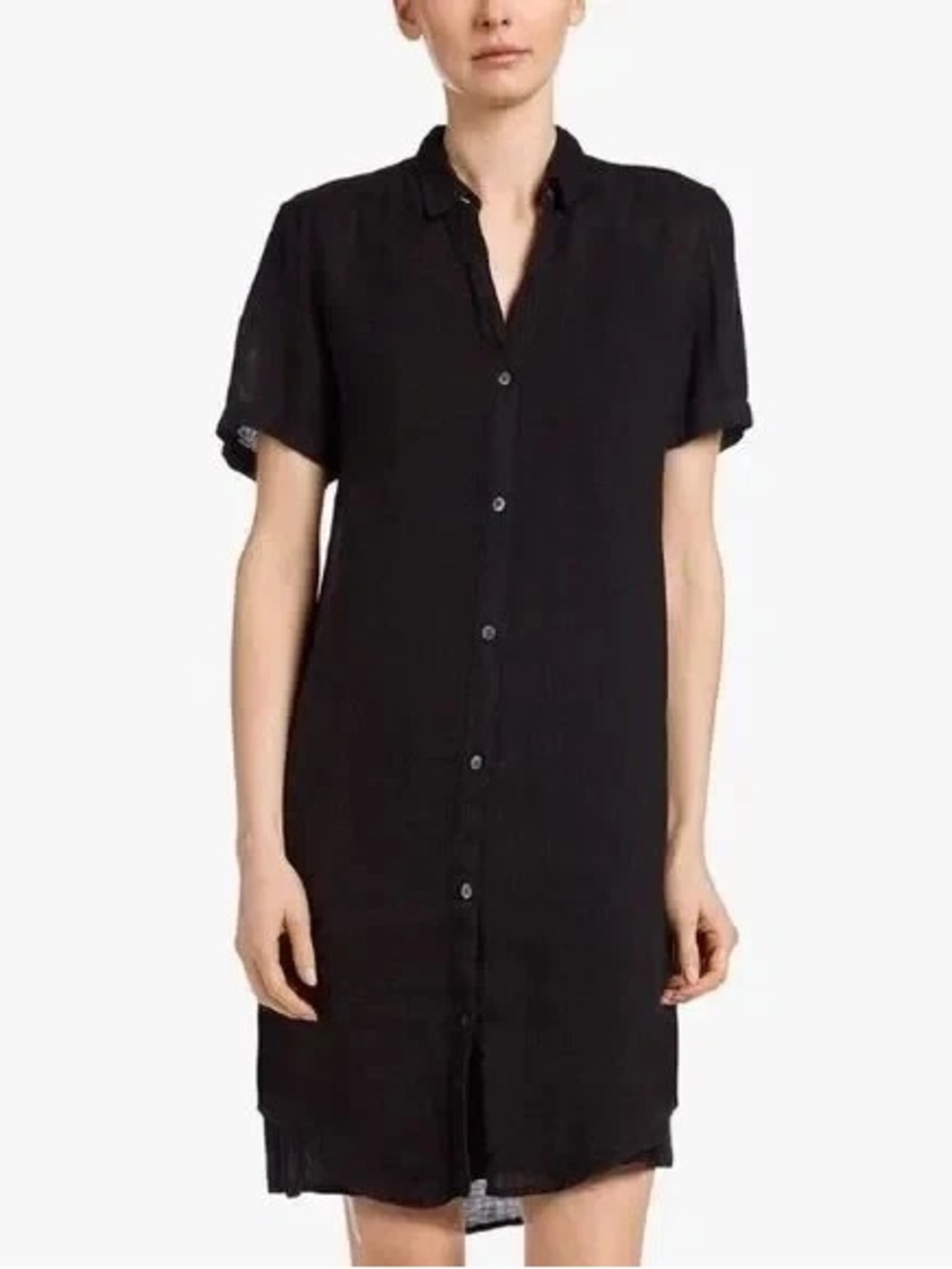 Standard James Perse Black 100% Linen Short Sleeve Shirt Dress Button Front 3 L